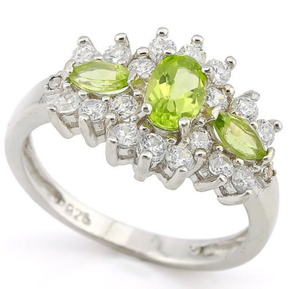 Sterling Silver Genuine Peridot & White Topaz Ring - Picture 2 of 13